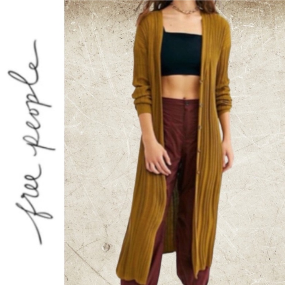 Free people "Skinny Mini" rib knit duster cardigan sweater button front- XS